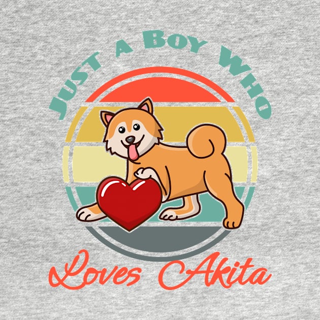 Just a Boy Who Loves Akita Inu Dog puppy Lover Cute Sunser Retro by Meteor77